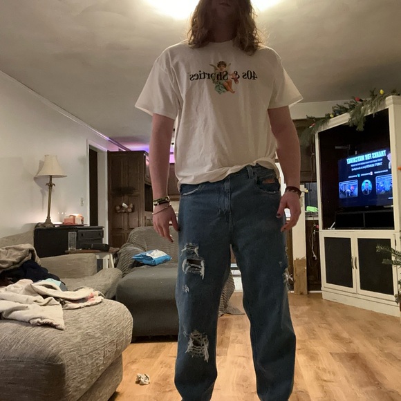 Men's Distressed Blue Jeans - Picture 4 of 6